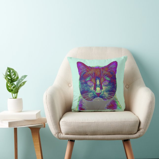Weirdy Cat Throw Pillow (Chair)