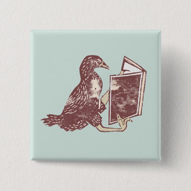 Weka Bird Reading a book Button (Front)