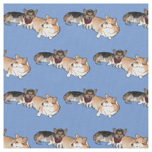Welch Corgis Fabric (Close Up)