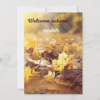   Welcom Autumn Calendar with Yellow and Brown Lea Invitation