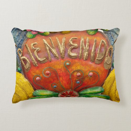 Welcom sign in Spanish Mexico Accent Pillow