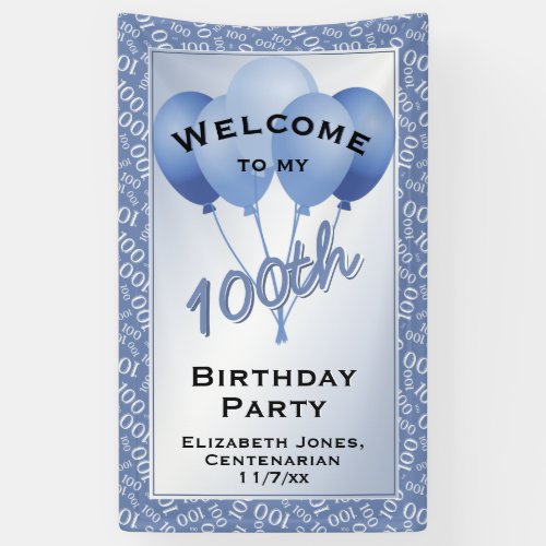 Welcome 100th Cool Number Pattern _ BlueWhite Banner