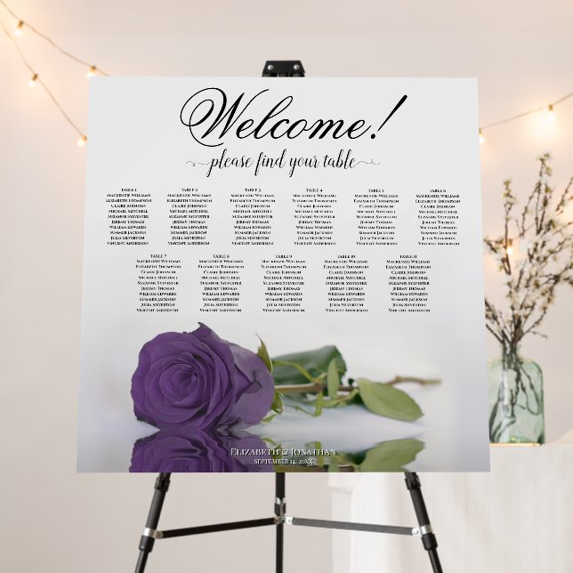 Welcome! 11 Table Amethyst Rose Seating Chart Foam Board (In Situ (Stand))