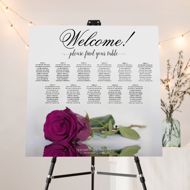 Welcome 11 Table Cassis Magenta Rose Seating Chart Foam Board (In Situ (Stand))
