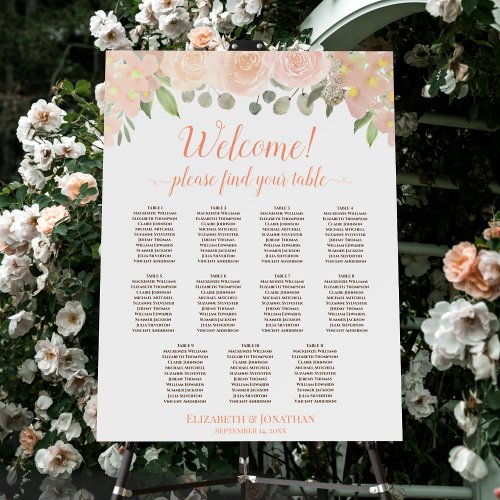 Welcome 11 Table Coral Peach Floral Seating Chart Foam Board