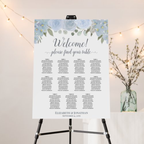 Welcome 11 Table Dusty Blue Floral Seating Chart Foam Board