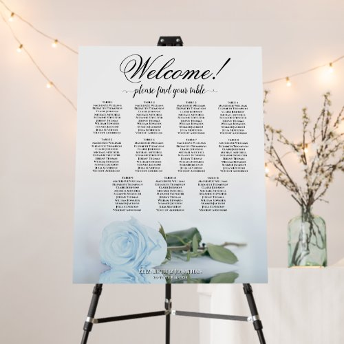 Welcome! 11 Table Dusty Blue Rose Seating Chart Foam Board