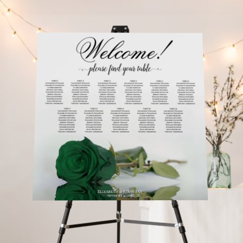 Welcome 11 Table Emerald Green Rose Seating Chart Foam Board