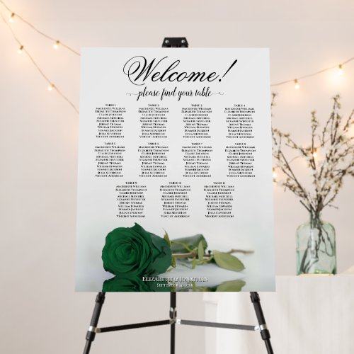 Welcome! 11 Table Emerald Green Rose Seating Chart Foam Board