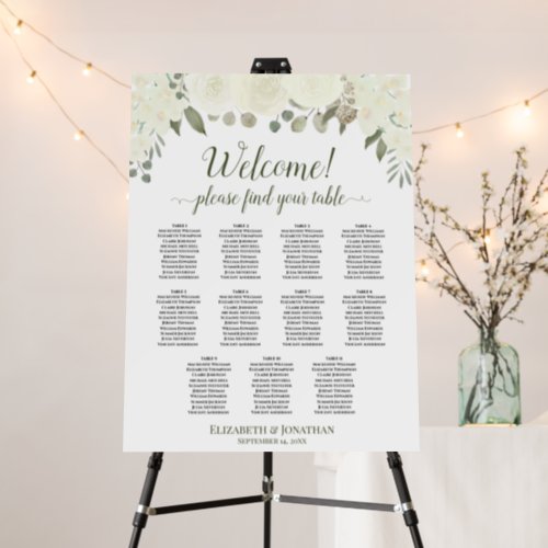 Welcome 11 Table Ivory White Floral Seating Chart Foam Board