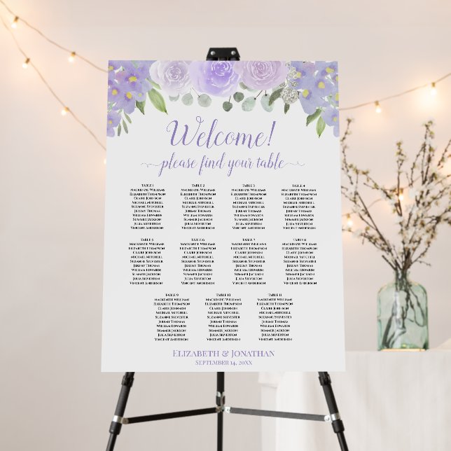 Welcome! 11 Table Lavender Floral Seating Chart Foam Board (In Situ (Stand))