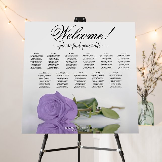 Welcome! 11 Table Lavender Rose Seating Chart Foam Board (In Situ (Stand))