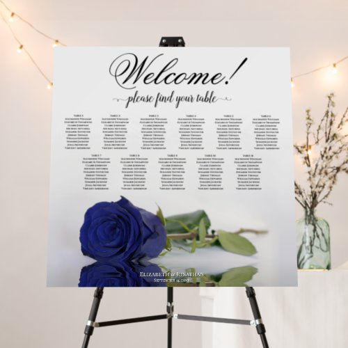 Welcome 11 Table Navy Blue Rose Seating Chart Foam Board