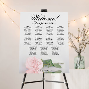 Welcome! 11 Table Pink Rose Wedding Seating Chart Foam Board