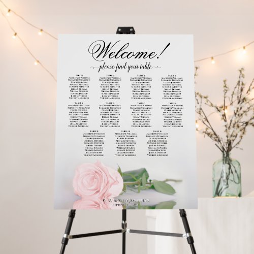 Welcome! 11 Table Pink Rose Wedding Seating Chart Foam Board