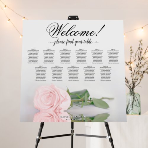 Welcome 11 Table Pink Rose Wedding Seating Chart Foam Board