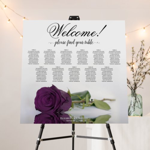 Welcome 11 Table Plum Purple Rose Seating Chart Foam Board