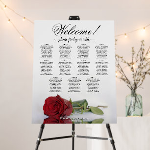 Welcome! 11 Table Red Rose Wedding Seating Chart Foam Board