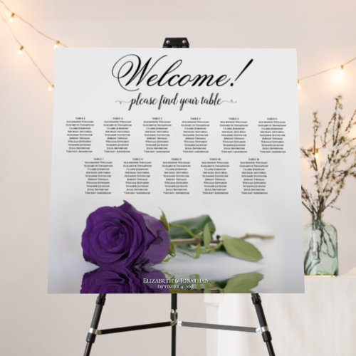 Welcome 11 Table Royal Purple Rose Seating Chart Foam Board