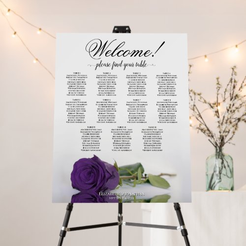 Welcome! 11 Table Royal Purple Rose Seating Chart Foam Board