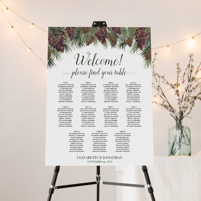 Welcome! 11 Table Rustic Pinecones Seating Chart Foam Board (In Situ (Stand))