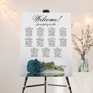 Welcome! 11 Table Teal Rose Wedding Seating Chart Foam Board