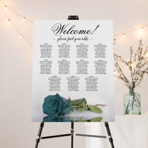 Welcome! 11 Table Teal Rose Wedding Seating Chart Foam Board