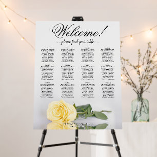Welcome! 12 Table Butter Yellow Rose Seating Chart Foam Board