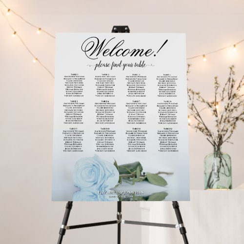 Welcome! 12 Table Dusty Blue Rose Seating Chart Foam Board