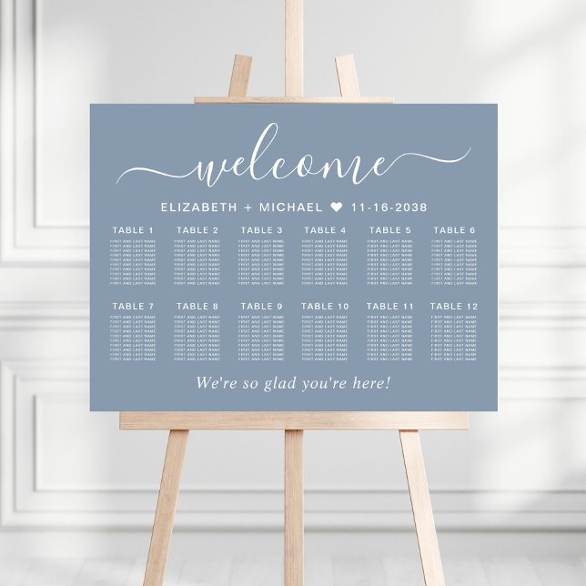 Welcome 12 Table Dusty Blue Wedding Seating Chart Foam Board (Creator Uploaded)