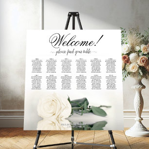 Welcome! 12 Table Elegant White Rose Seating Chart Foam Board