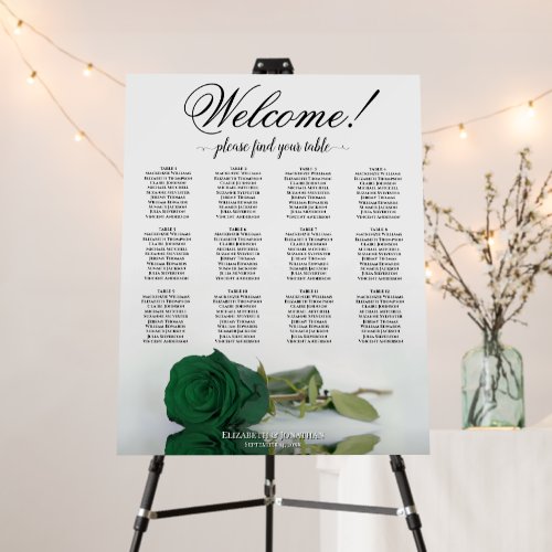Welcome! 12 Table Emerald Green Rose Seating Chart Foam Board