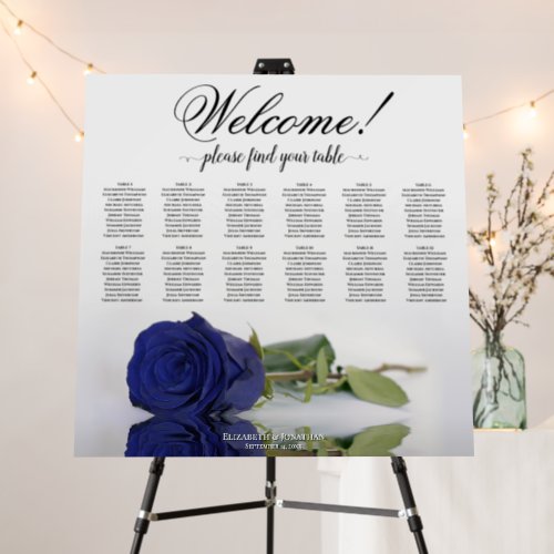Welcome 12 Table Navy Blue Rose Seating Chart Foam Board