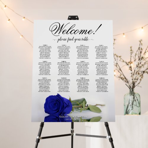 Welcome! 12 Table Royal Blue Rose Seating Chart Foam Board