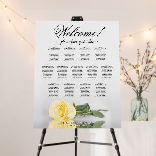Welcome! 13 Table Butter Yellow Rose Seating Chart Foam Board