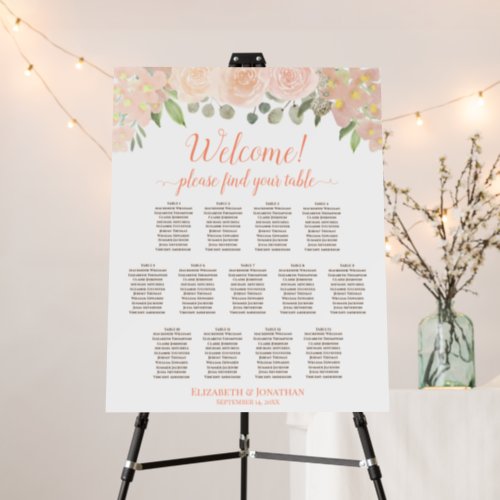 Welcome 13 Table Coral Peach Roses Seating Chart Foam Board