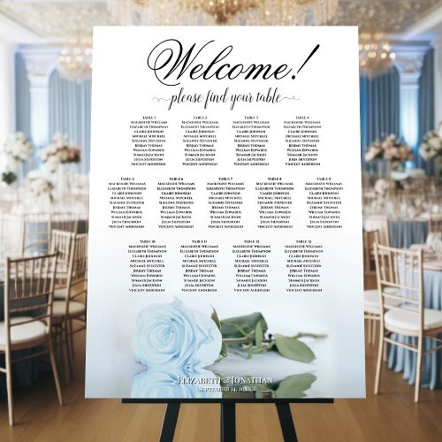 Welcome 13 Table Dusty Blue Rose Seating Chart Foam Board