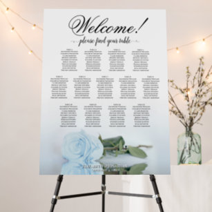 Welcome! 13 Table Dusty Blue Rose Seating Chart Foam Board