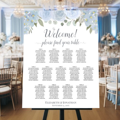 Welcome 13 Table Dusty Blue Roses Seating Chart Foam Board