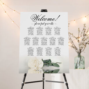 Welcome! 13 Table Elegant White Rose Seating Chart Foam Board