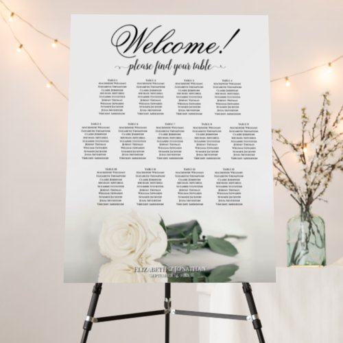 Welcome 13 Table Elegant White Rose Seating Chart Foam Board