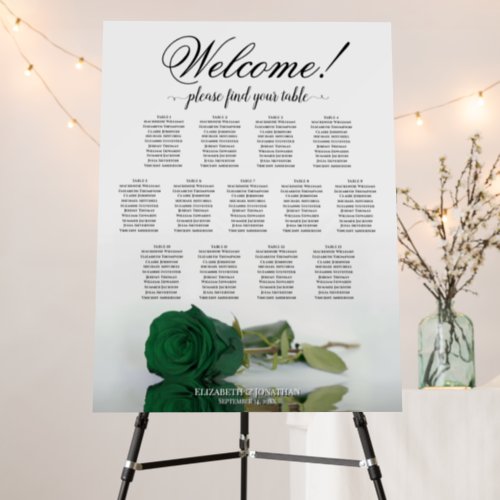 Welcome 13 Table Emerald Green Rose Seating Chart Foam Board