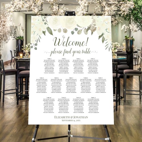 Welcome 13 Table Ivory White Roses Seating Chart Foam Board