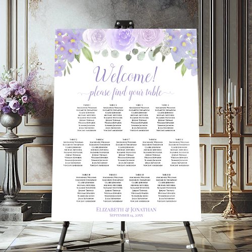 Welcome 13 Table Lavender Roses Seating Chart Foam Board