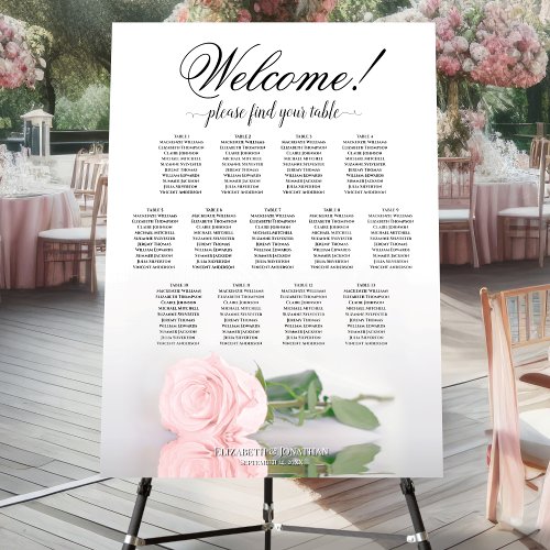 Welcome 13 Table Pink Rose Wedding Seating Chart Foam Board