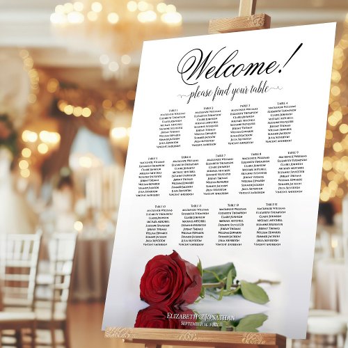 Welcome 13 Table Red Rose Wedding Seating Chart Foam Board