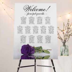 Welcome! 13 Table Royal Purple Rose Seating Chart Foam Board