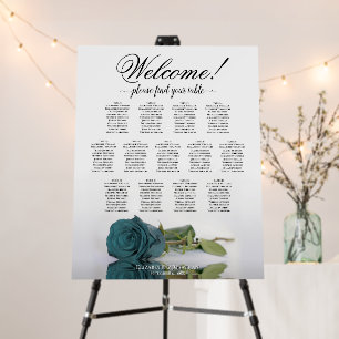 Welcome! 13 Table Teal Rose Wedding Seating Chart Foam Board