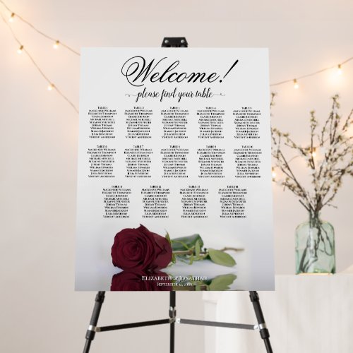 Welcome! 14 Table Burgundy Rose Seating Chart Foam Board