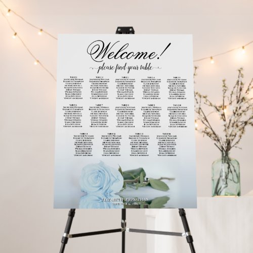 Welcome! 14 Table Dusty Blue Rose Seating Chart Foam Board